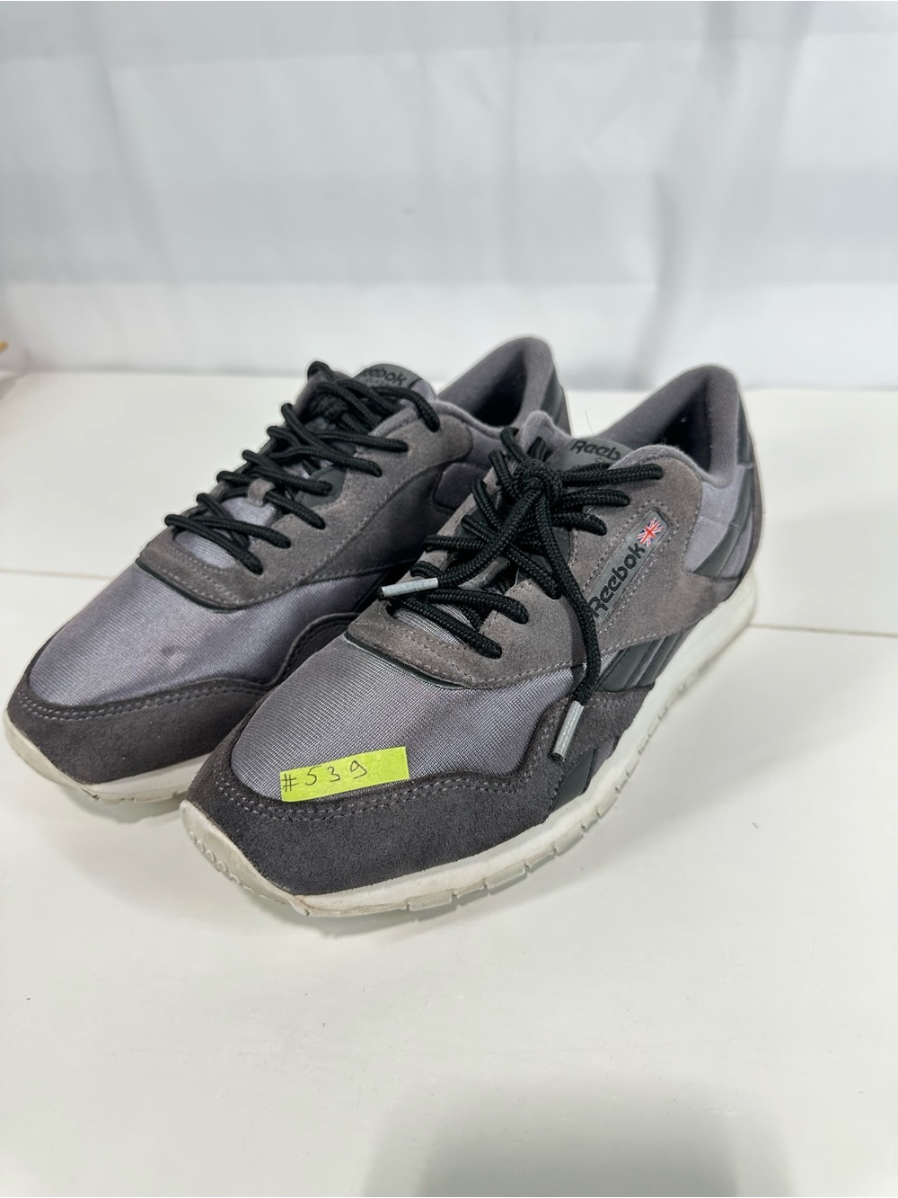 #539 Reebok Classic Nylon & Suede Black/Pure Grey shoes Men’s 9.5
